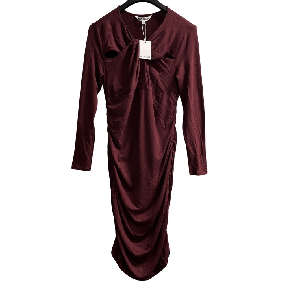 Walter Baker Calista Dress Burgundy Ruched Knotted Cutout Size XL Stretch Chic